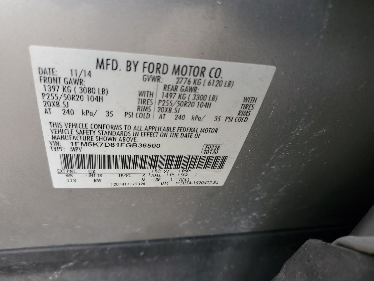 1FM5K7D81FGB36500 2015 Ford Explorer Xlt