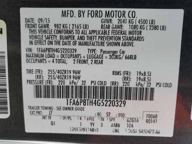 2016 Ford Mustang VIN: 1FA6P8TH4G5220329 Lot: 58572764