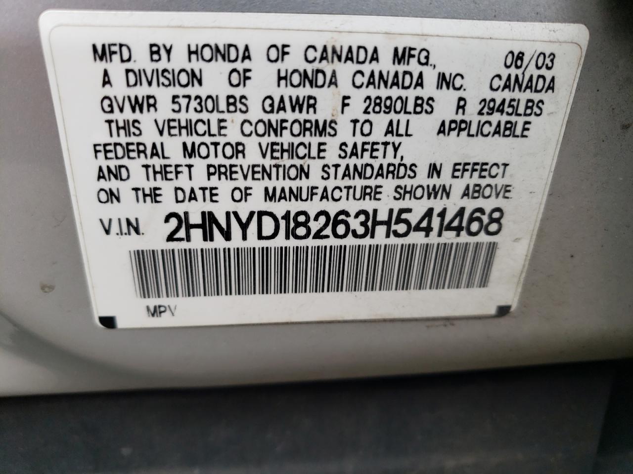 2HNYD18263H541468 2003 Acura Mdx
