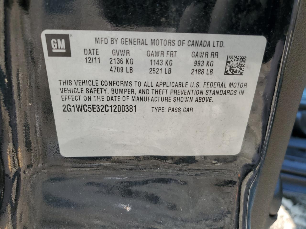 2G1WC5E32C1200381 2012 Chevrolet Impala Ltz