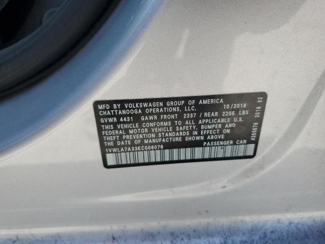 2019 VOLKSWAGEN PASSAT WOL - 1VWLA7A33KC006076