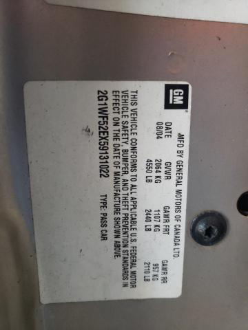 2005 Chevrolet Impala VIN: 2G1WF52EX59131022 Lot: 58101334