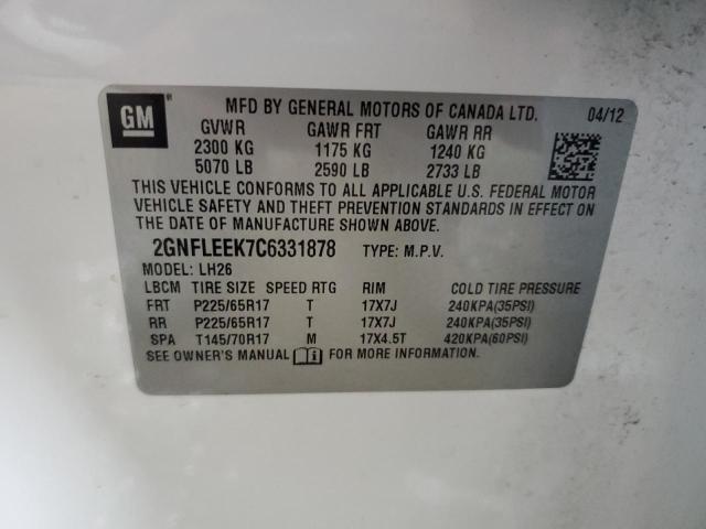 2012 Chevrolet Equinox Lt VIN: 2GNFLEEK7C6331878 Lot: 59446974