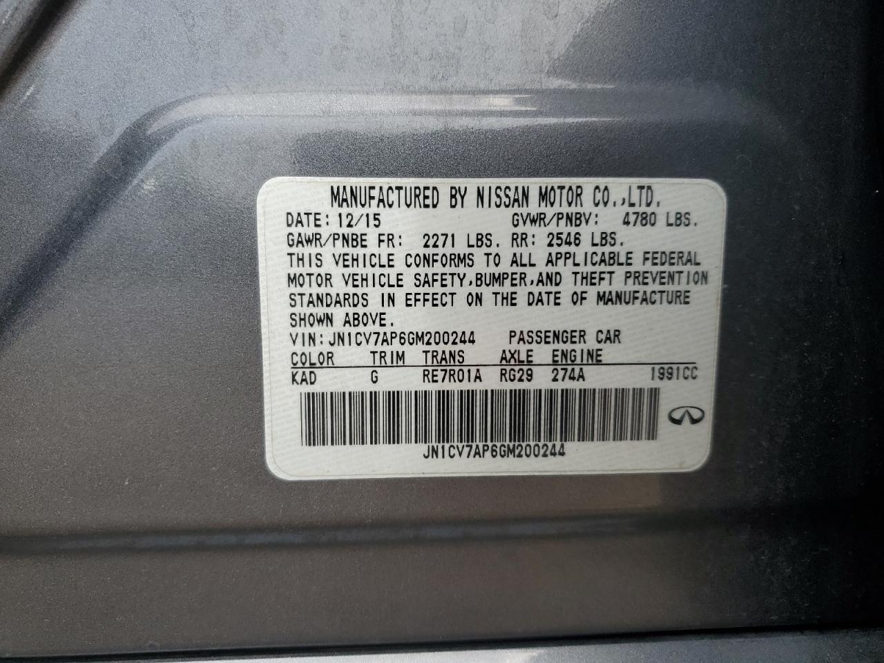 JN1CV7AP6GM200244 2016 Infiniti Q50 Base