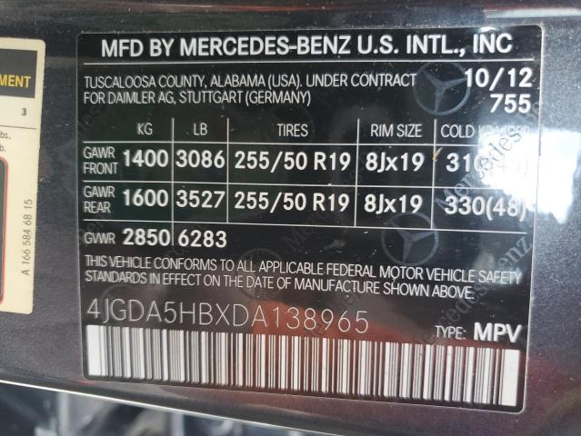 VIN 4JGDA5HBXDA138965 2013 Mercedes-Benz ML-Class, ... no.13