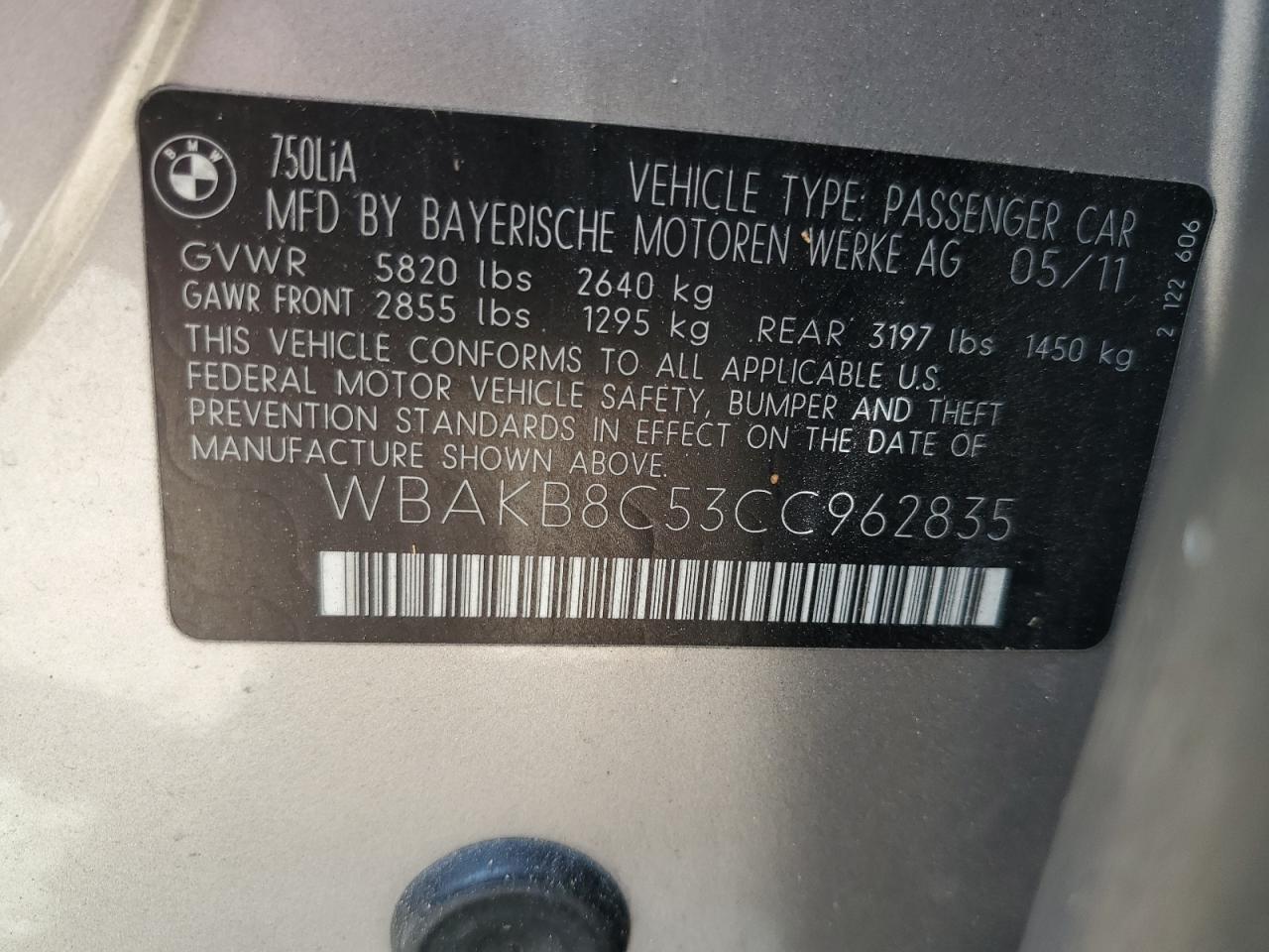 WBAKB8C53CC962835 2012 BMW 750 Li