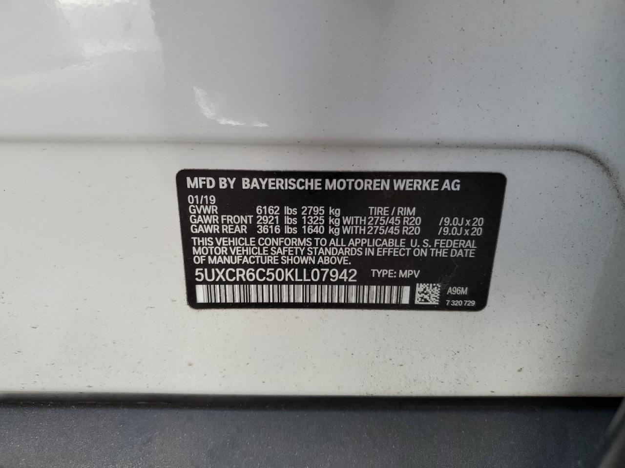 5UXCR6C50KLL07942 2019 BMW X5 xDrive40I