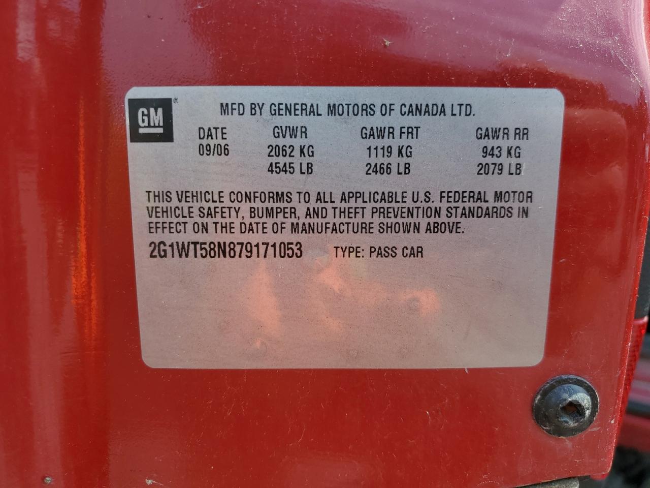 2G1WT58N879171053 2007 Chevrolet Impala Lt