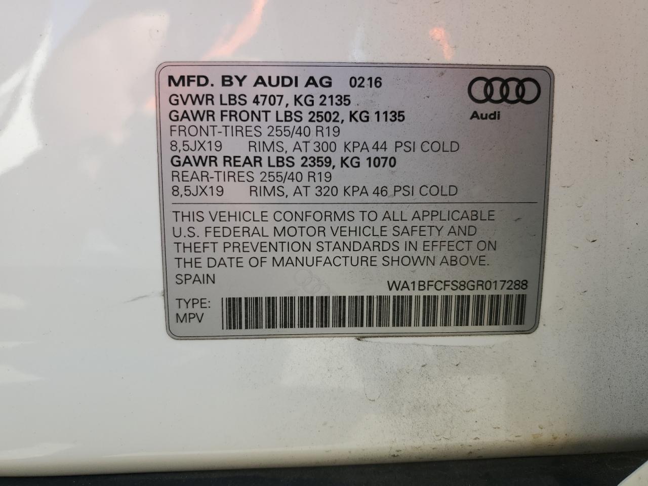 WA1BFCFS8GR017288 2016 Audi Q3 Premium Plus