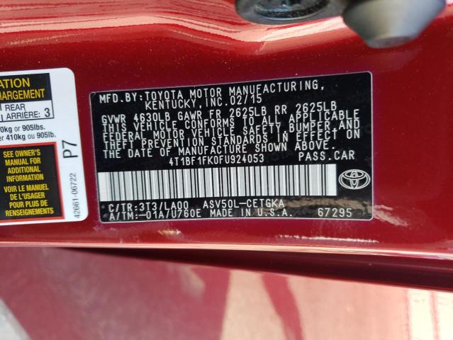 2015 Toyota Camry Le VIN: 4T1BF1FK0FU924053 Lot: 57788544