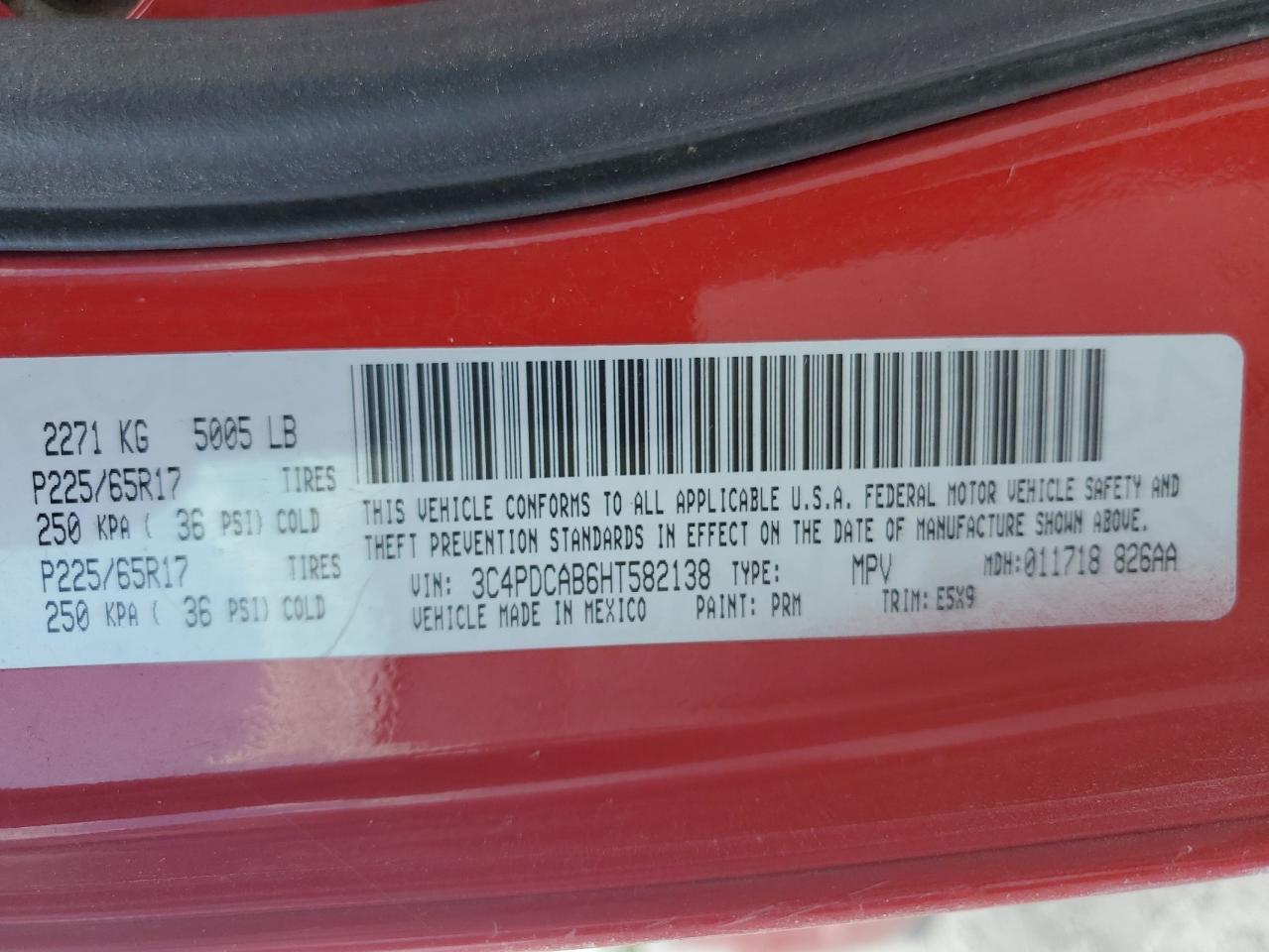 3C4PDCAB6HT582138 2017 Dodge Journey Se