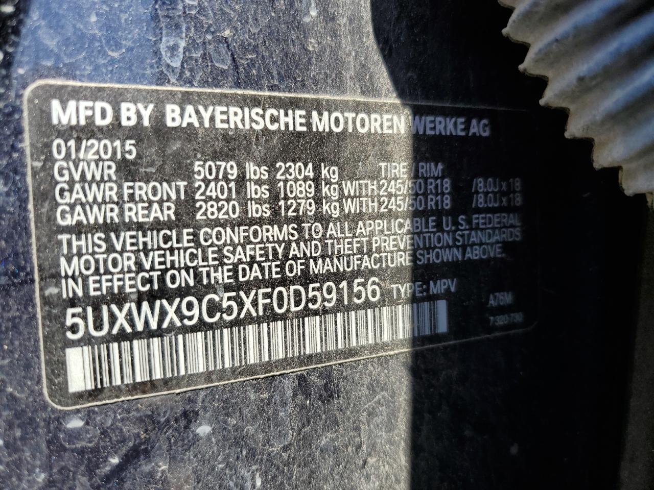 5UXWX9C5XF0D59156 2015 BMW X3 xDrive28I