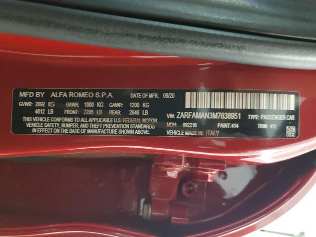 2021 Alfa Romeo Giulia Sport VIN: ZARFAMAN3M7638951 Lot: 56691844