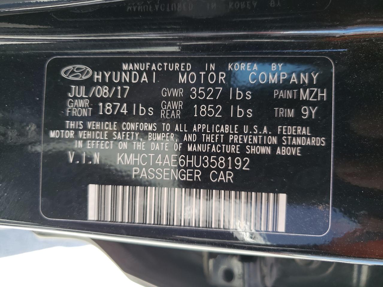 2017 Hyundai Accent Se vin: KMHCT4AE6HU358192