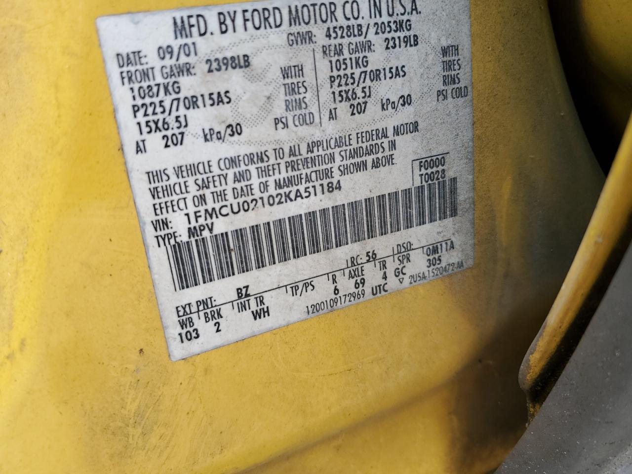 1FMCU02102KA51184 2002 Ford Escape Xls