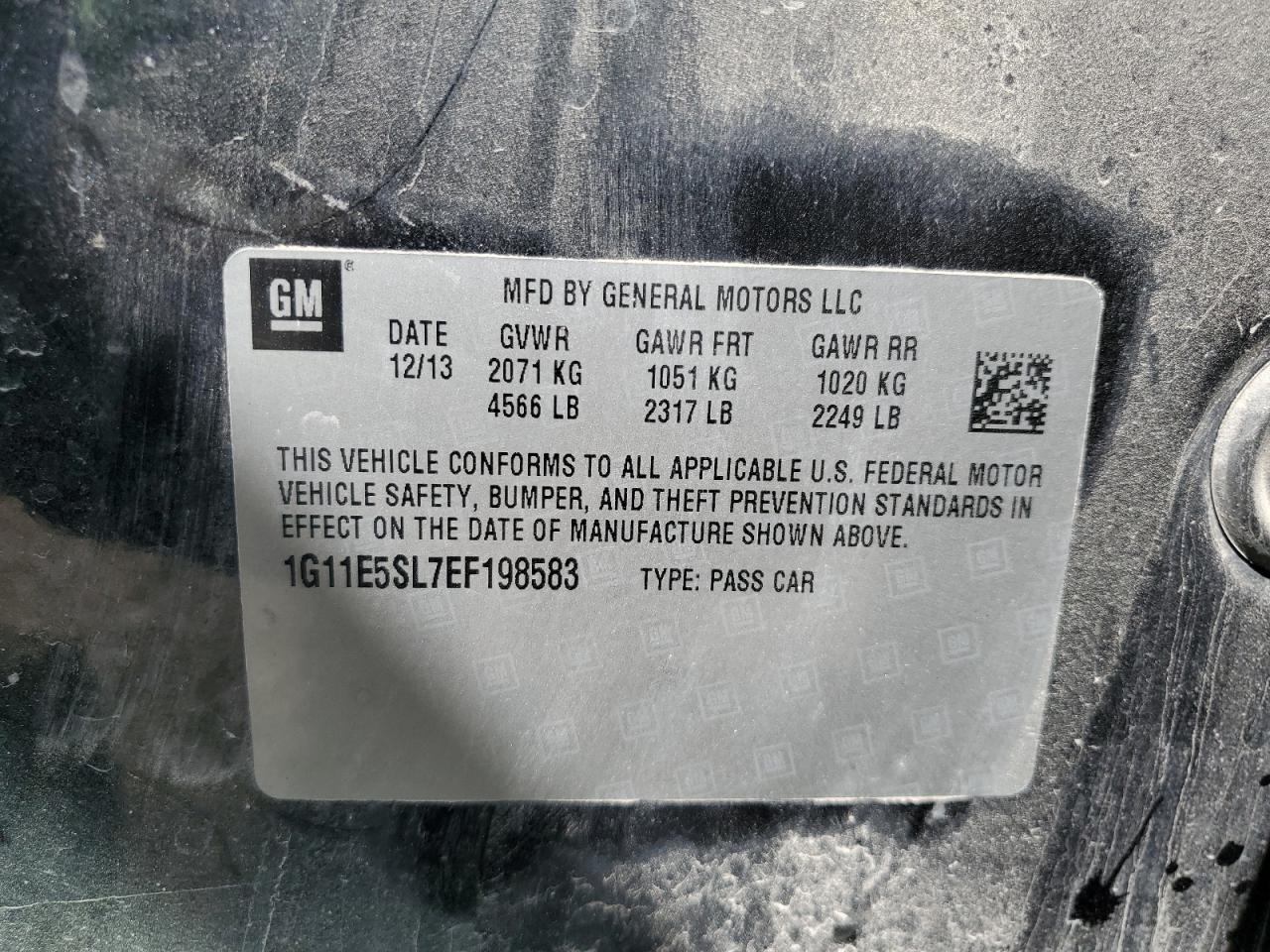 1G11E5SL7EF198583 2014 Chevrolet Malibu 2Lt