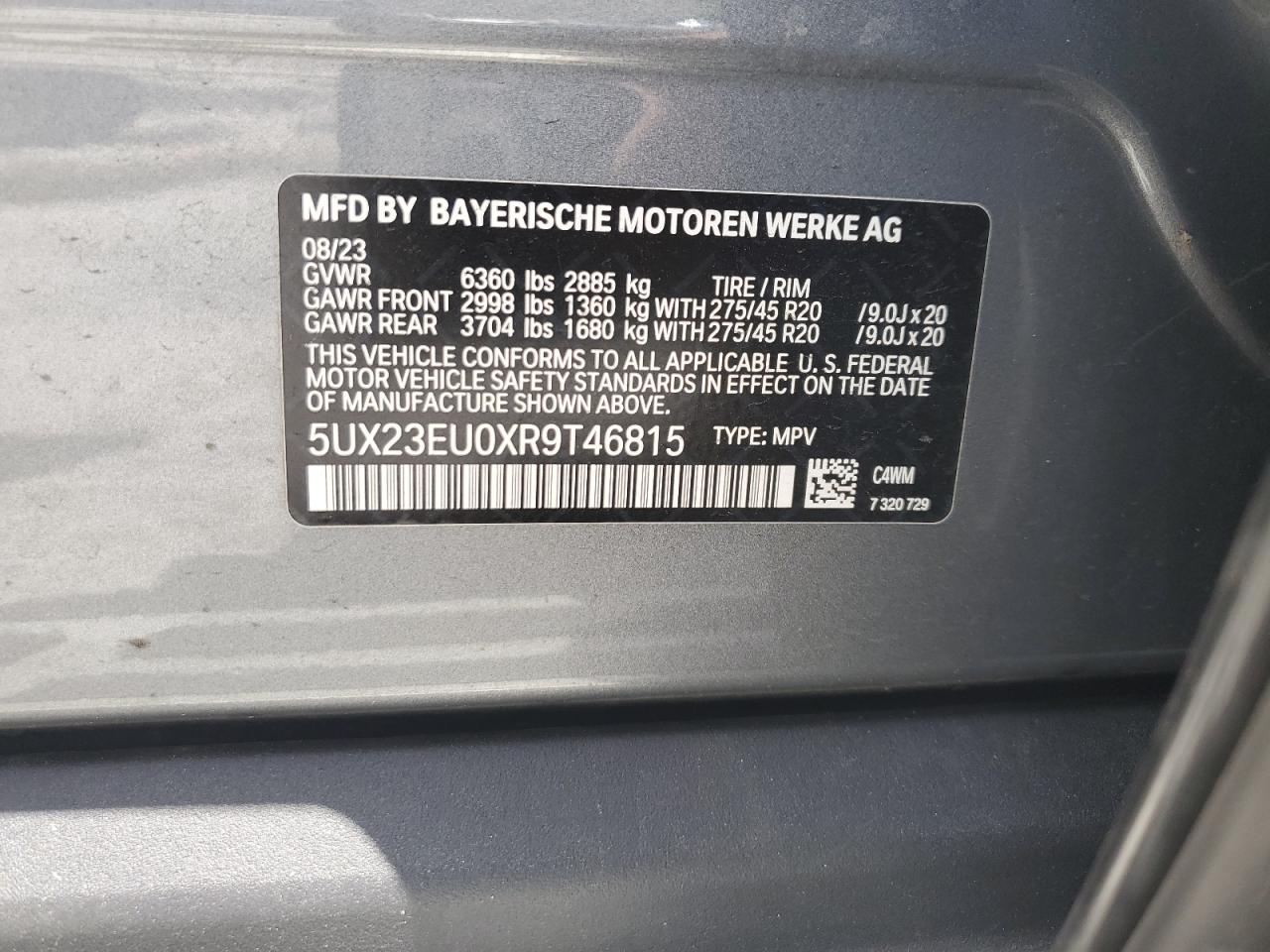 5UX23EU0XR9T46815 2024 BMW X5 xDrive40I