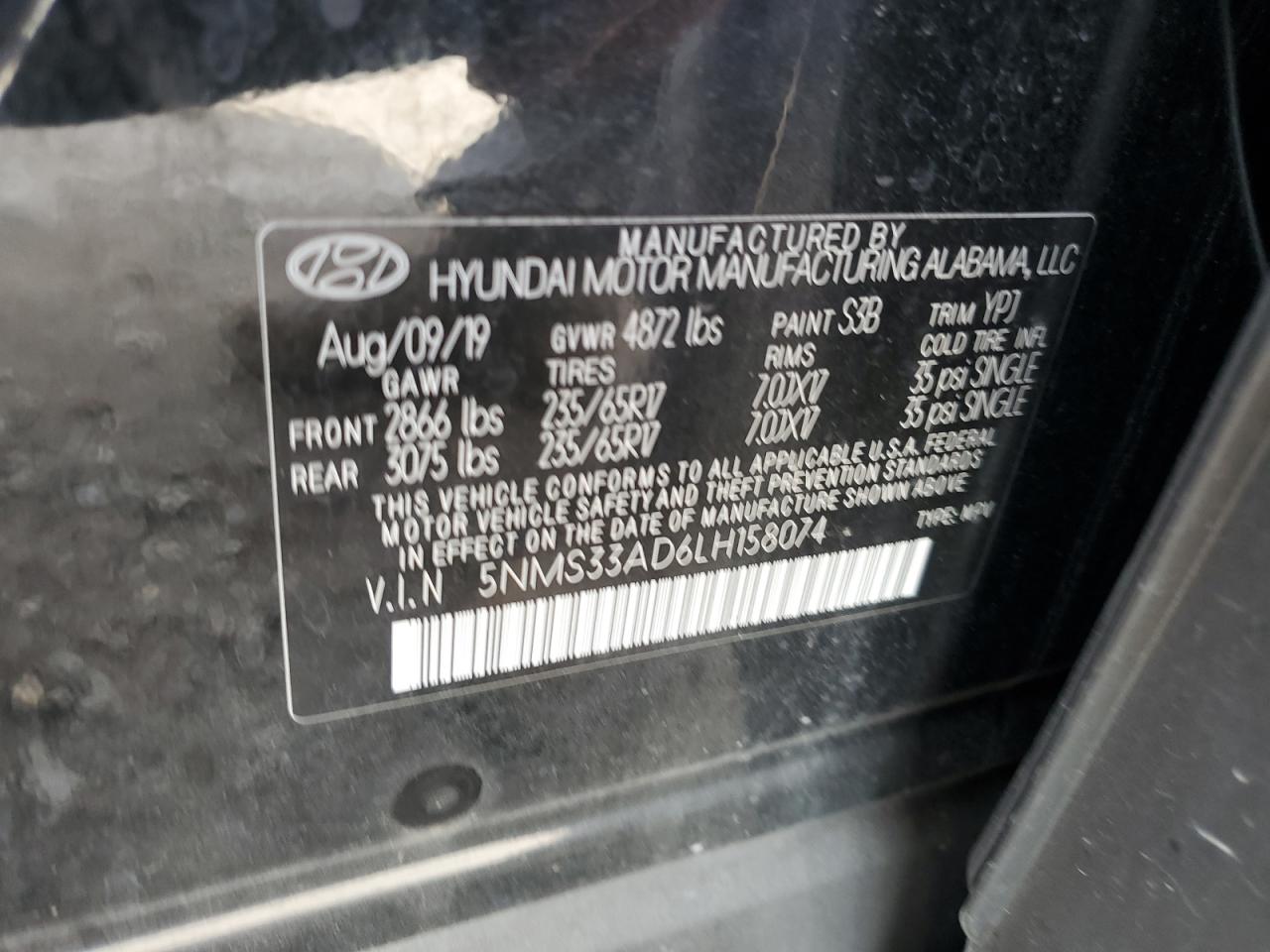 5NMS33AD6LH158074 2020 Hyundai Santa Fe Sel
