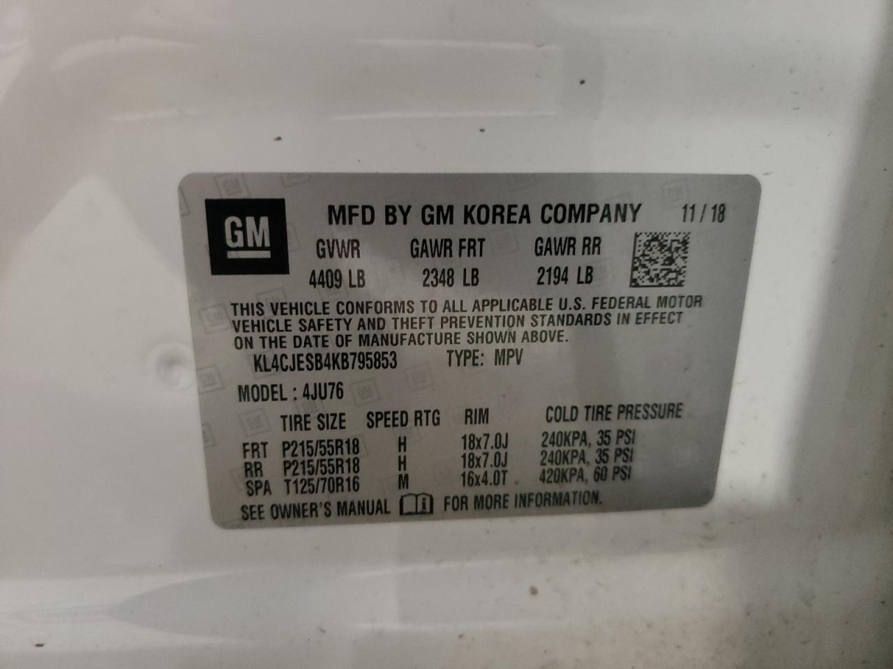 KL4CJESB4KB795853 2019 Buick Encore Preferred