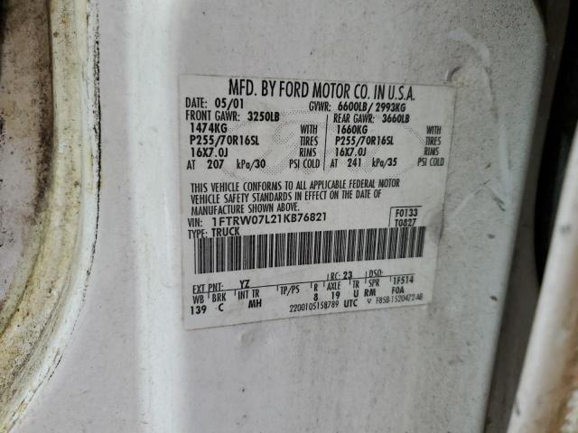 1FTRW07L21KB76821 2001 Ford F150 Supercrew