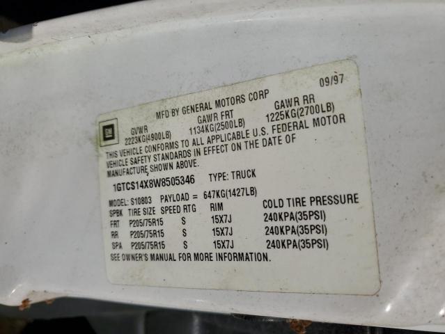 1998 GMC Sonoma VIN: 1GTCS14X8W8505346 Lot: 57813964