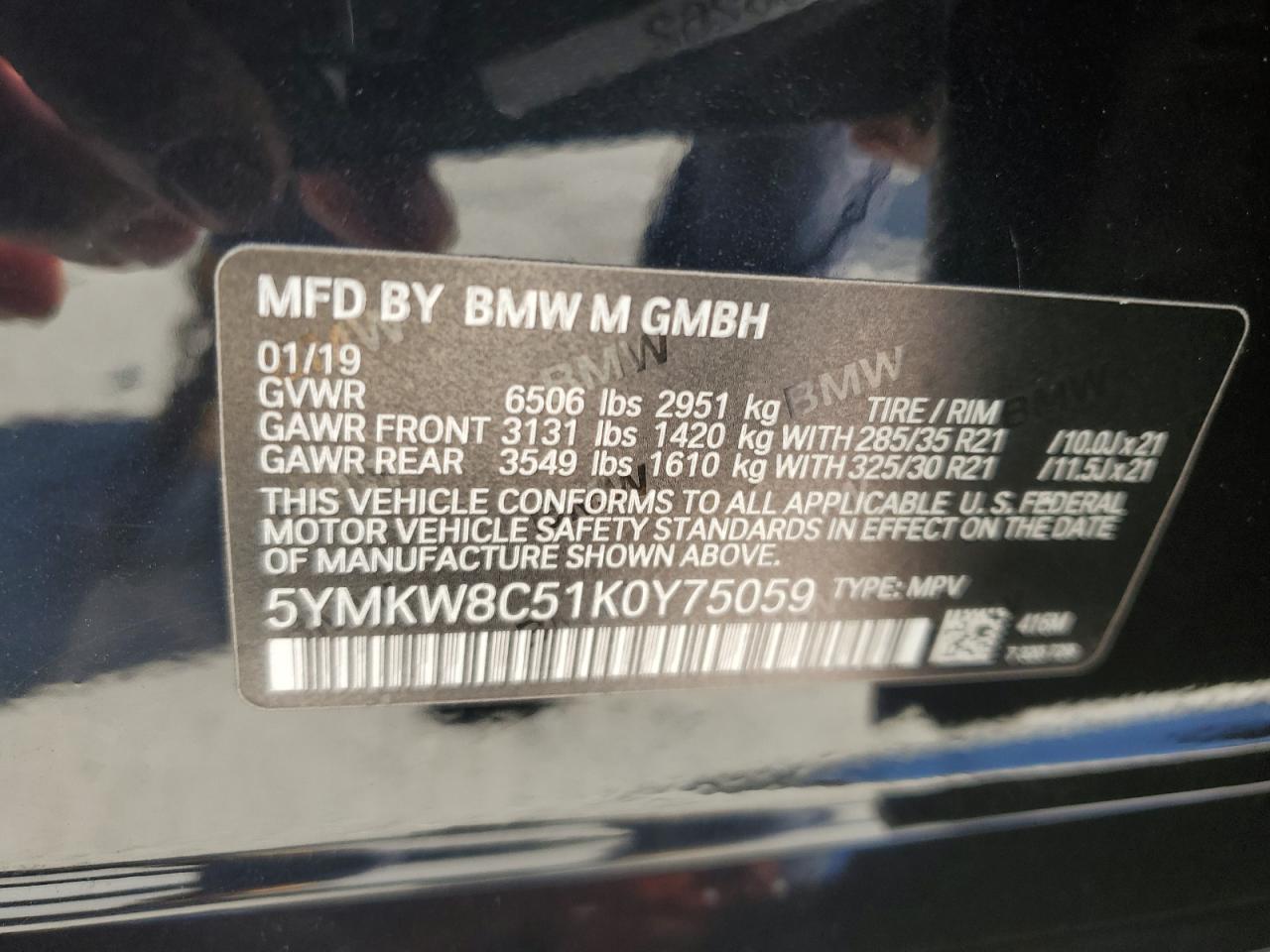 5YMKW8C51K0Y75059 2019 BMW X6 M