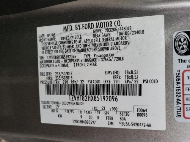 2008 Ford Mustang Gt VIN: 1ZVHT82HX85192096 Lot: 59593114