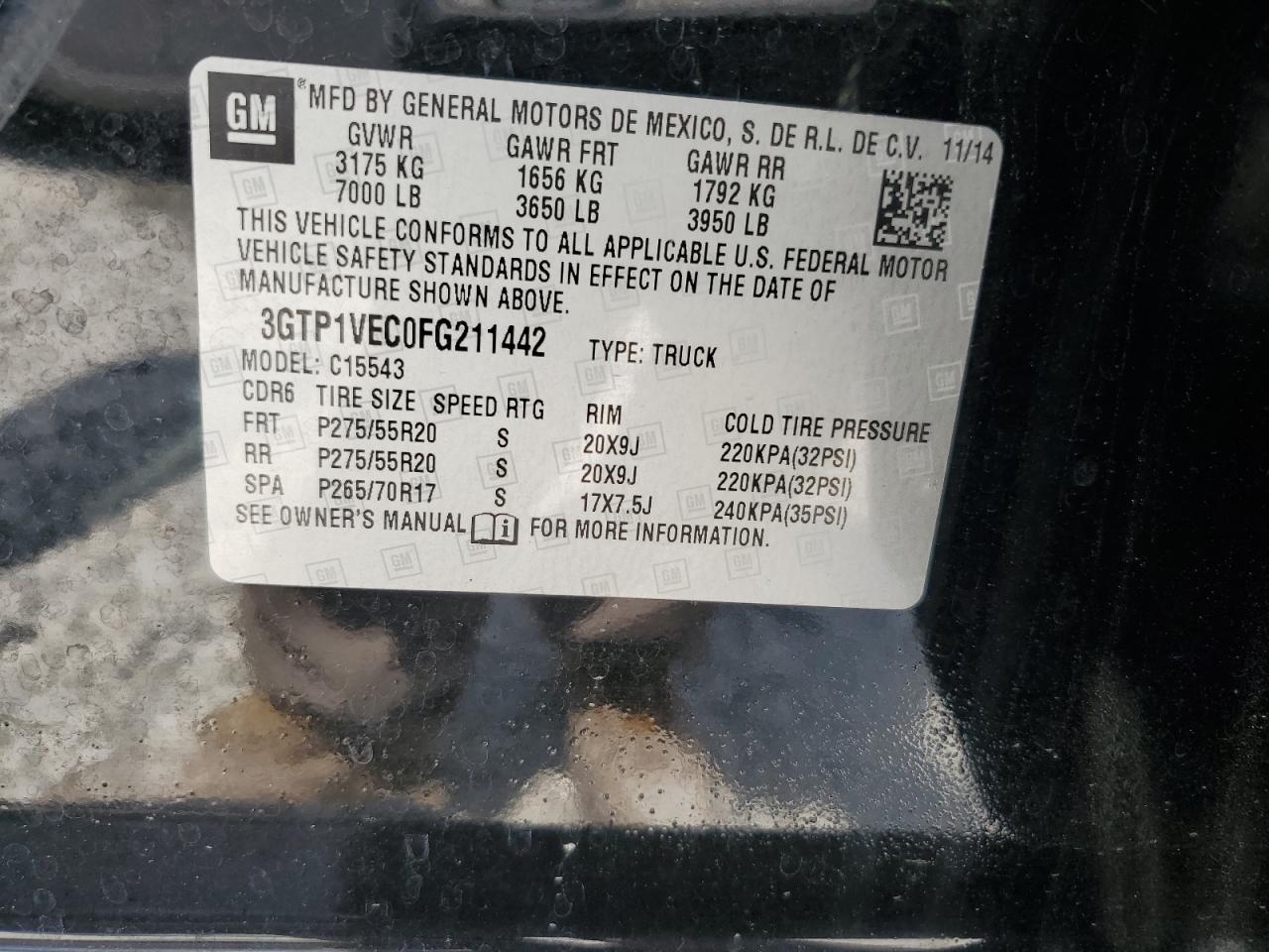 3GTP1VEC0FG211442 2015 GMC Sierra C1500 Slt