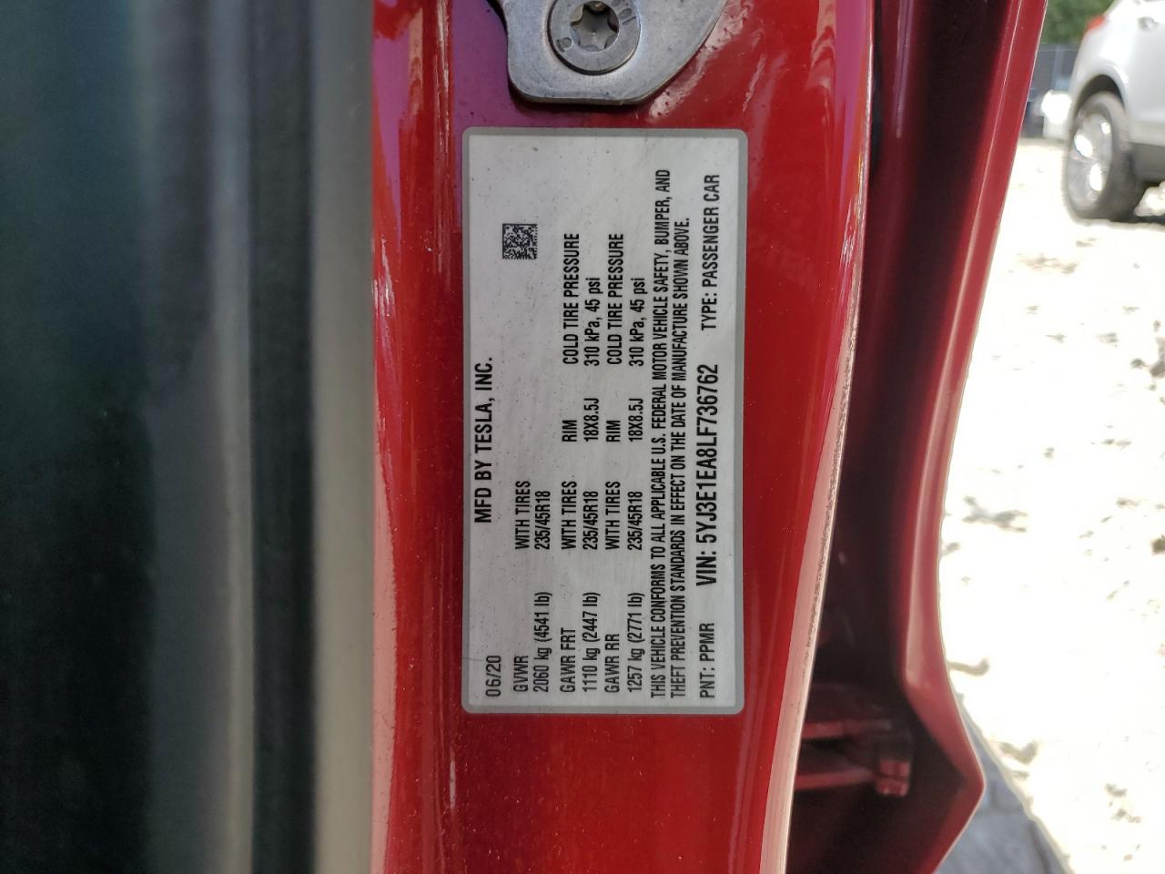 5YJ3E1EA8LF736762 2020 Tesla Model 3