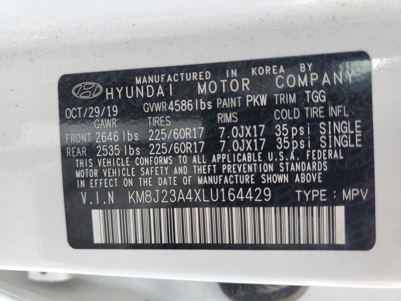 KM8J23A4XLU164429 2020 Hyundai Tucson Se