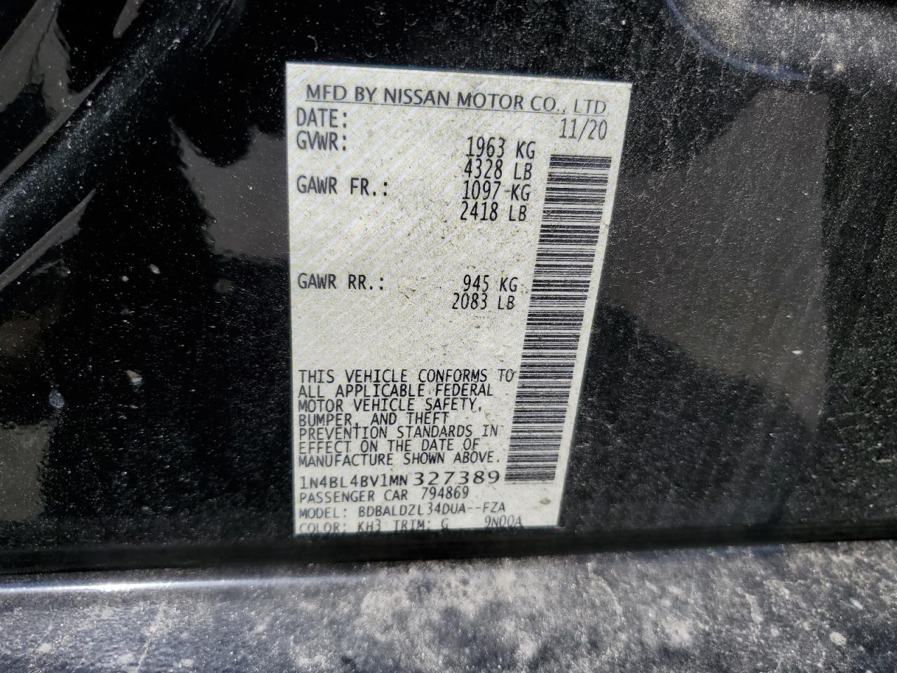 1N4BL4BV1MN327389 2021 Nissan Altima S