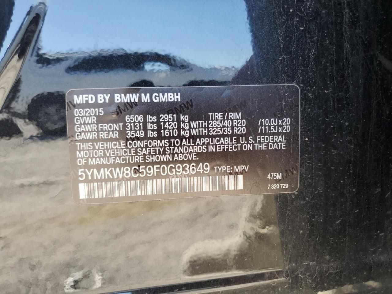 5YMKW8C59F0G93649 2015 BMW X6 M