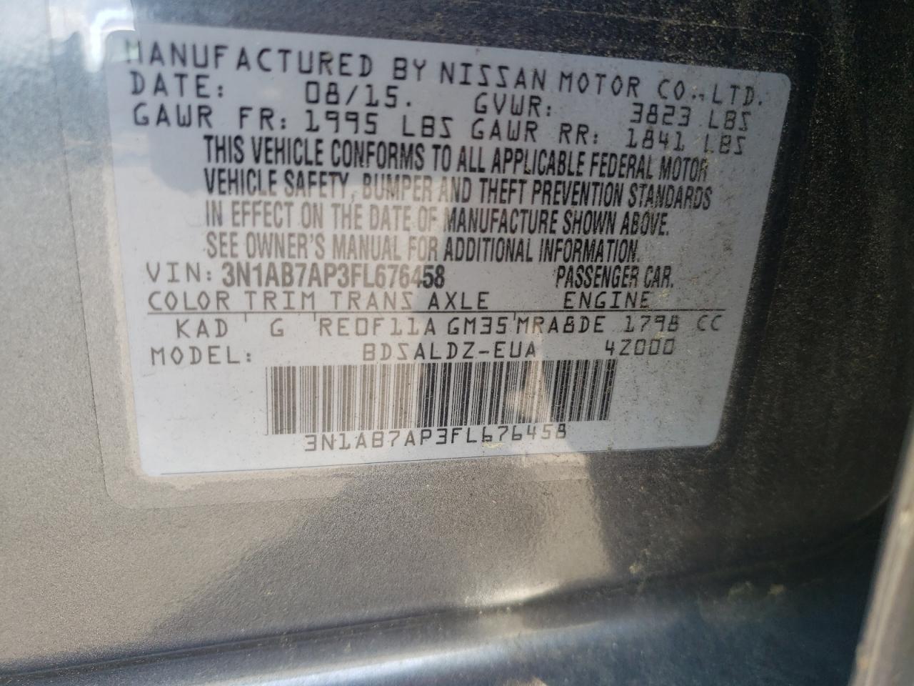 3N1AB7AP3FL676458 2015 Nissan Sentra S
