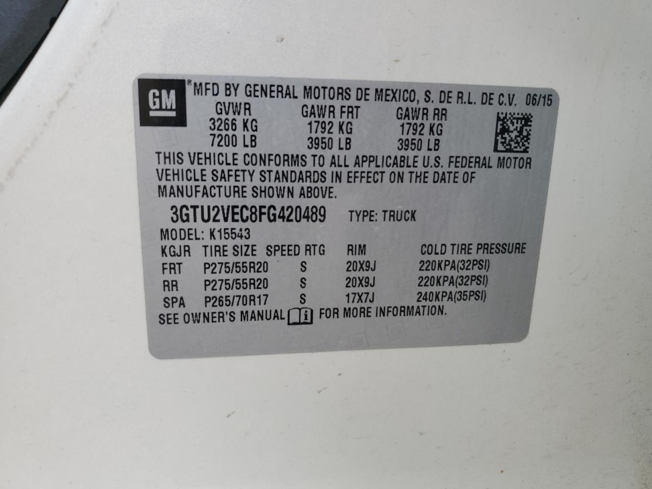 3GTU2VEC8FG420489 2015 GMC Sierra K1500 Slt