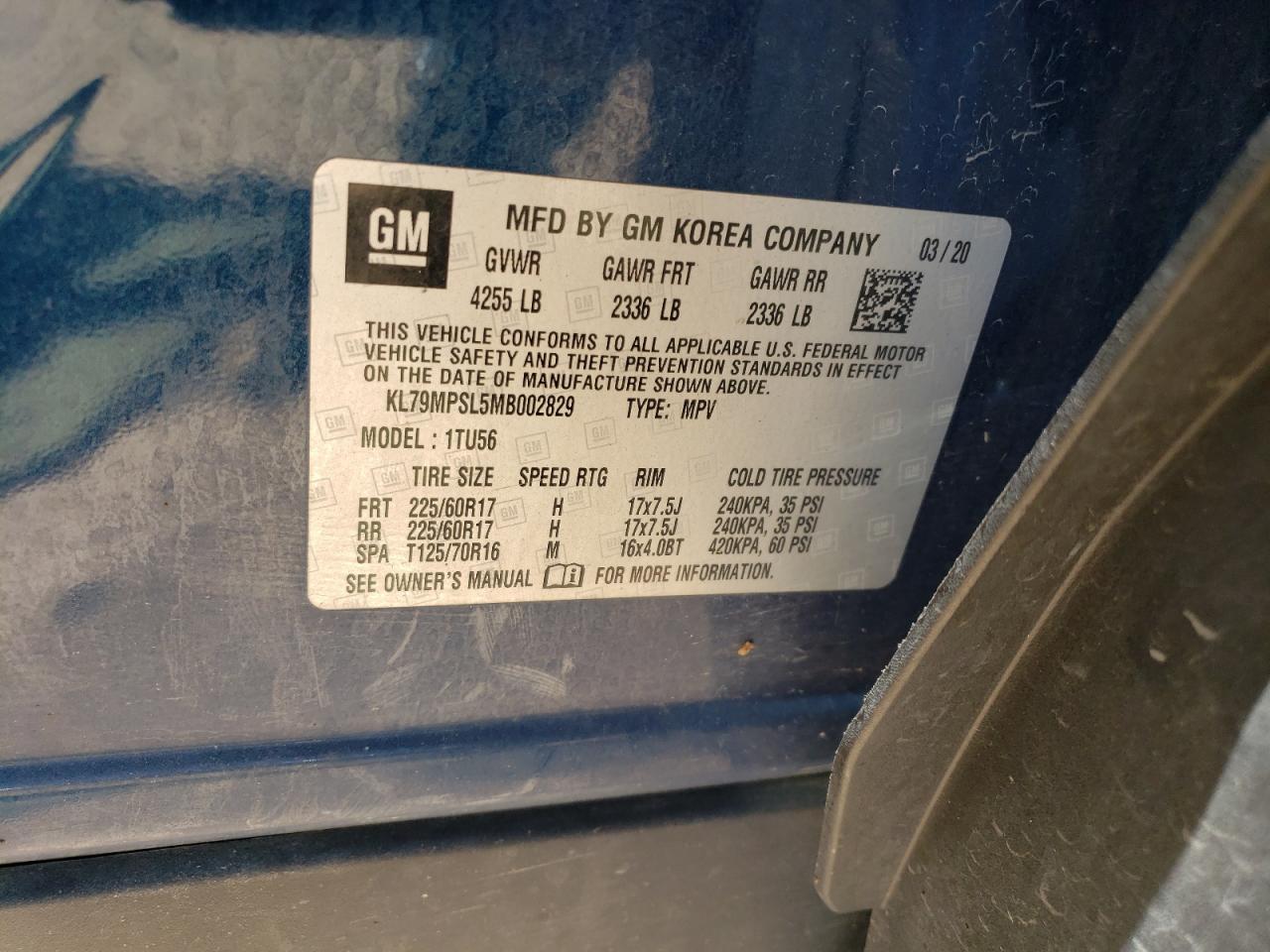 KL79MPSL5MB002829 2021 Chevrolet Trailblazer Lt