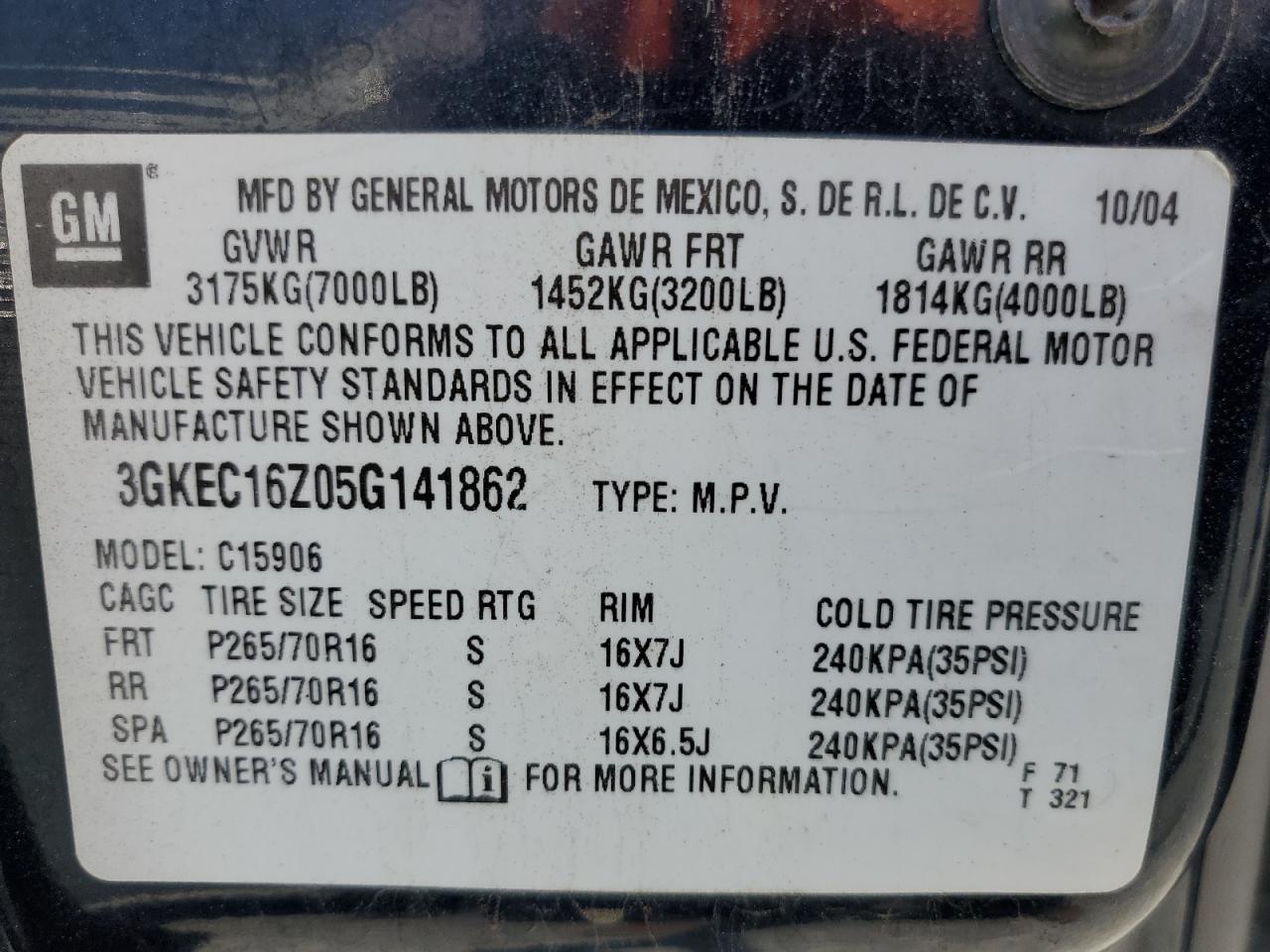 3GKEC16Z05G141862 2005 GMC Yukon Xl C1500