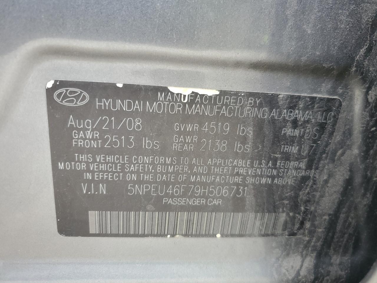 5NPEU46F79H506731 2009 Hyundai Sonata Se