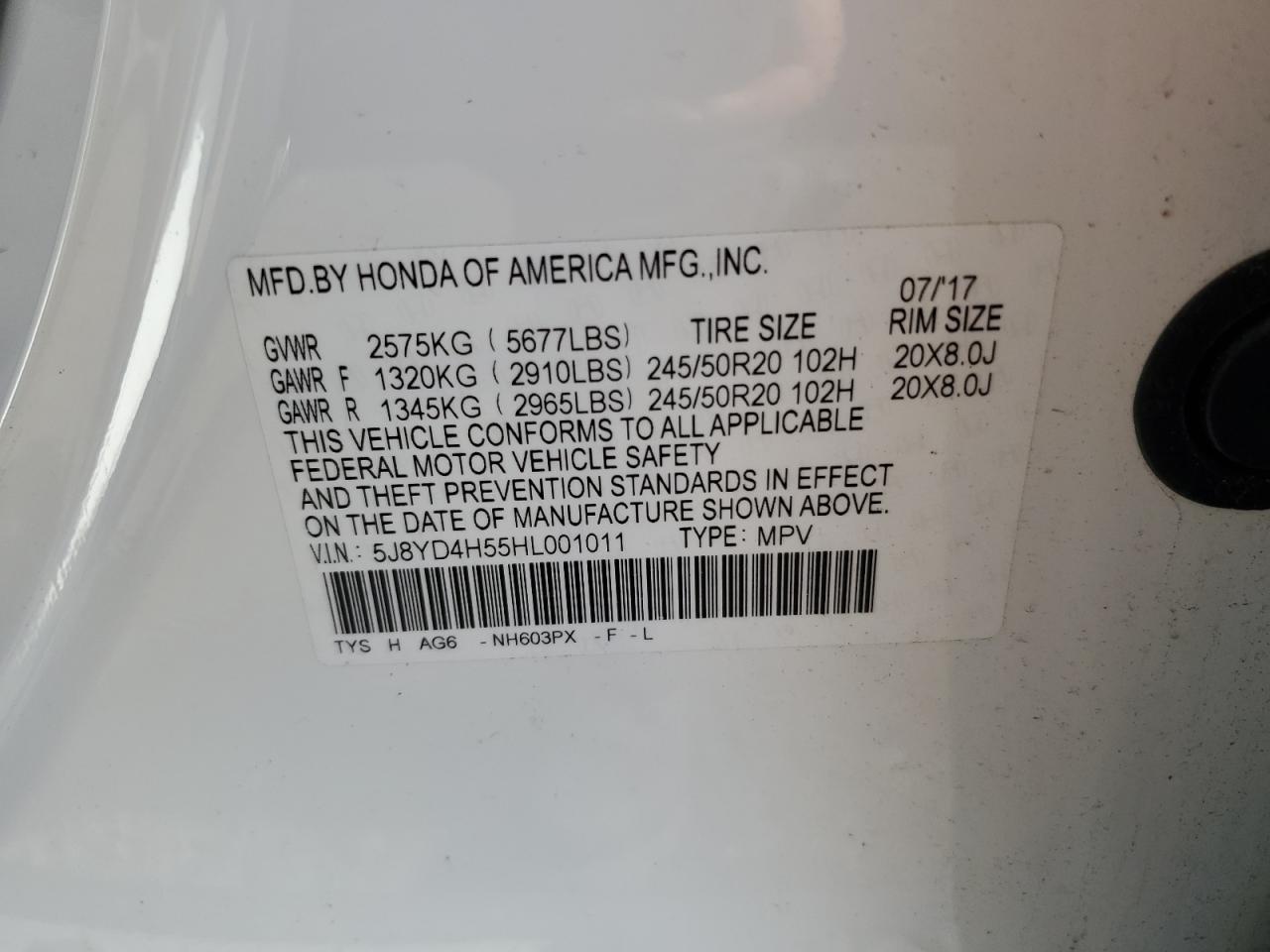 5J8YD4H55HL001011 2017 Acura Mdx Technology