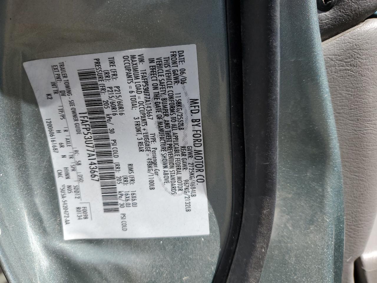 1FAFP53U77A143667 2007 Ford Taurus Se