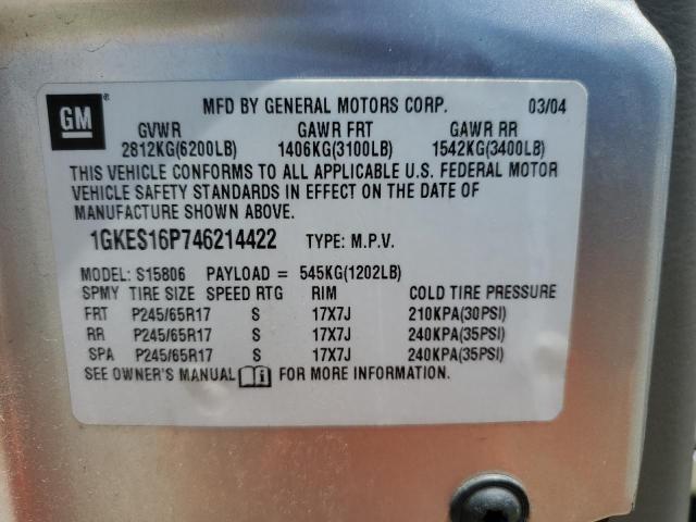 2004 GMC Envoy Xl VIN: 1GKES16P746214422 Lot: 60687984