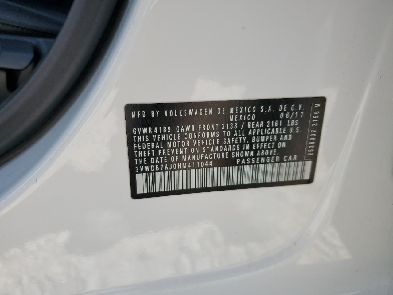 3VWDB7AJ0HM411044 2017 Volkswagen Jetta Se