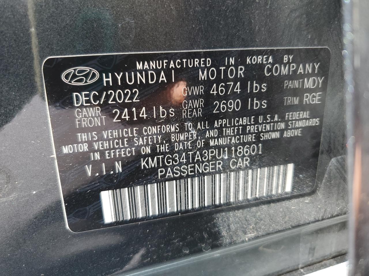 KMTG34TA3PU118601 2023 Genesis G70 Base