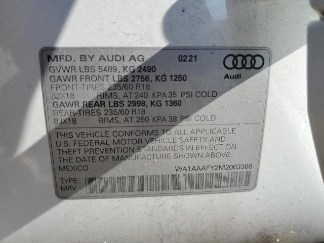 2021 Audi Q5 Premium VIN: WA1AAAFY2M2063366 Lot: 59245924