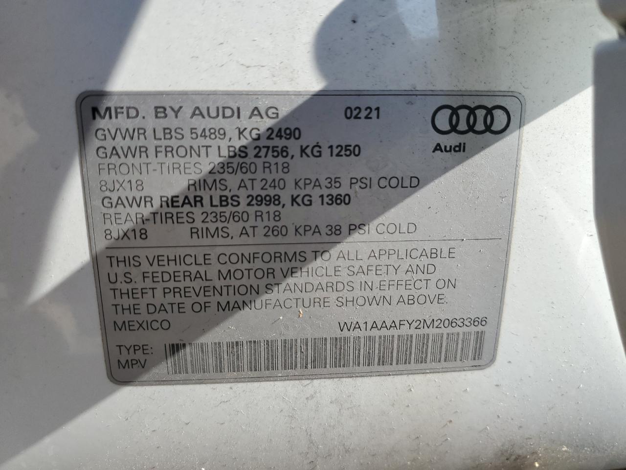 WA1AAAFY2M2063366 2021 Audi Q5 Premium