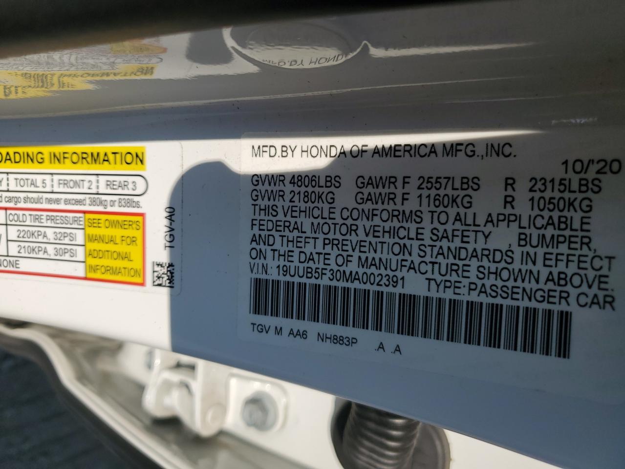 19UUB5F30MA002391 2021 Acura Tlx