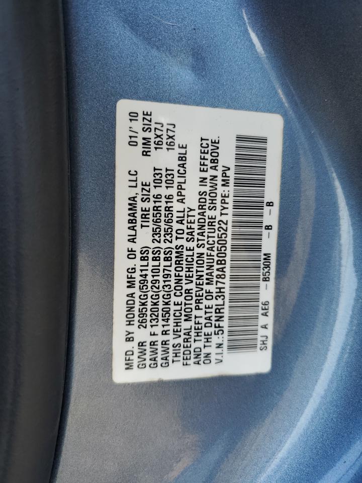 5FNRL3H78AB050522 2010 Honda Odyssey Exl