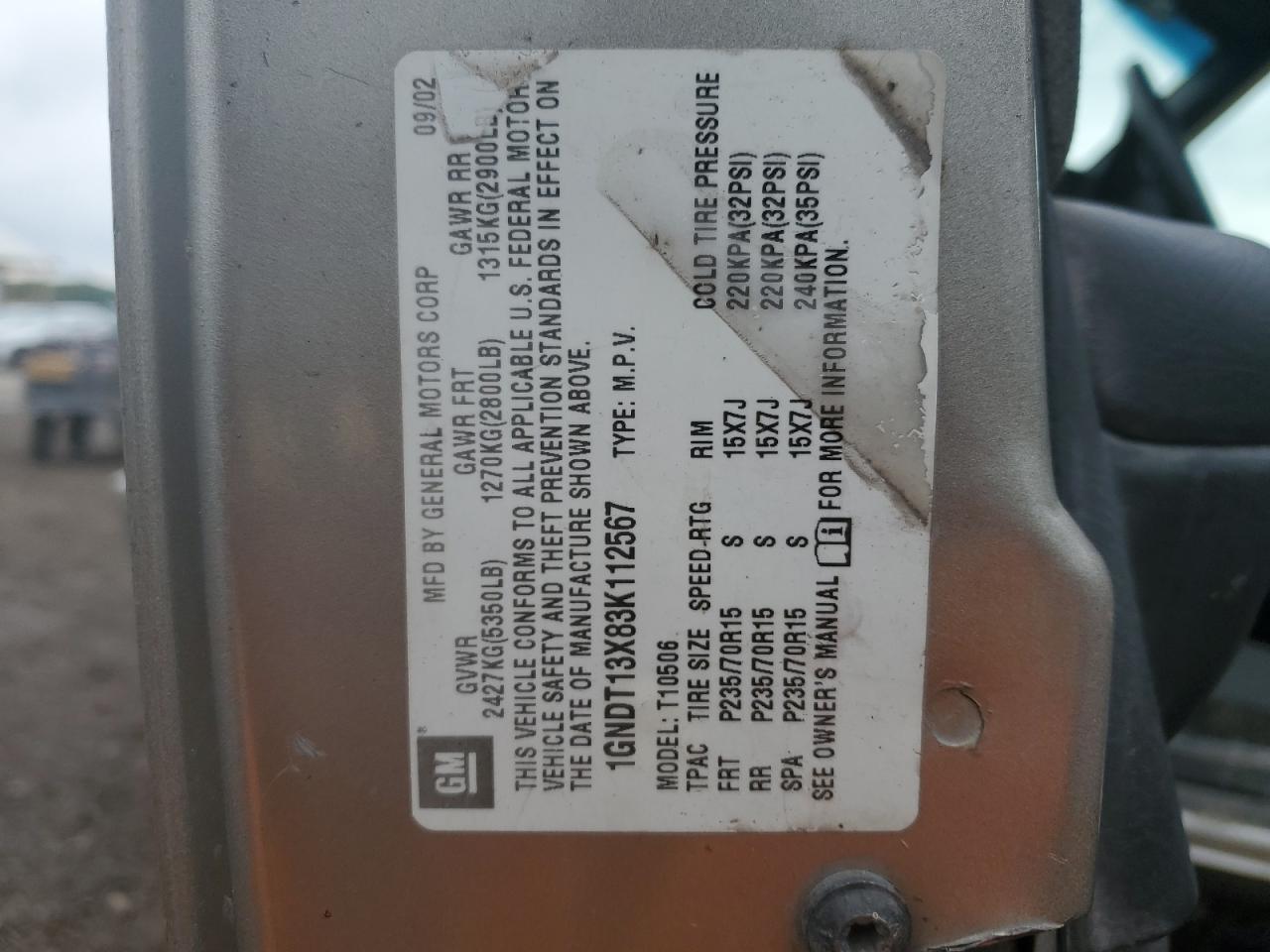 1GNDT13X83K112567 2003 Chevrolet Blazer