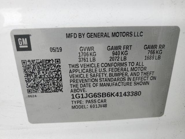 2019 Chevrolet Sonic VIN: 1G1JG6SB6K4143380 Lot: 59152924