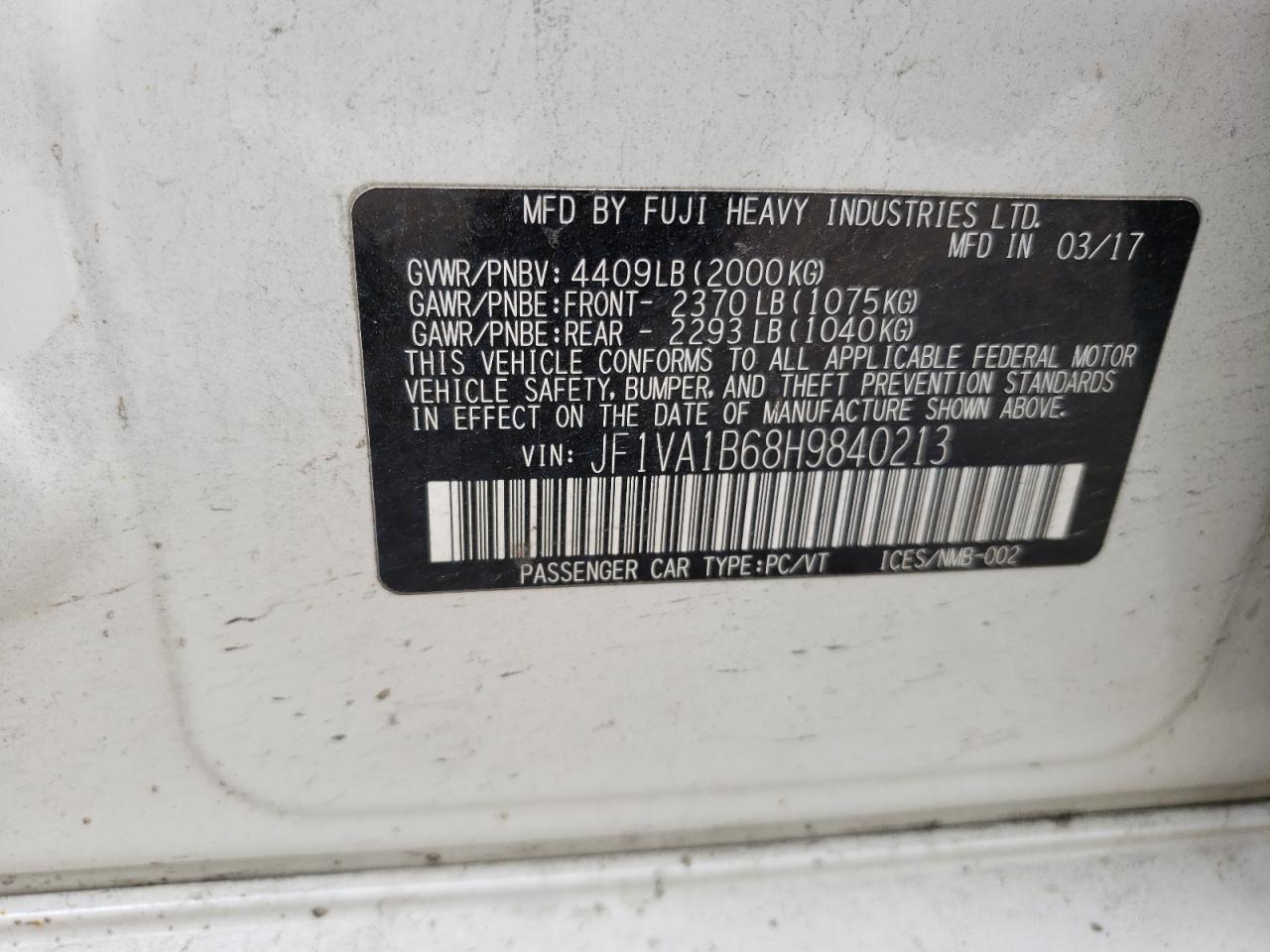 JF1VA1B68H9840213 2017 Subaru Wrx