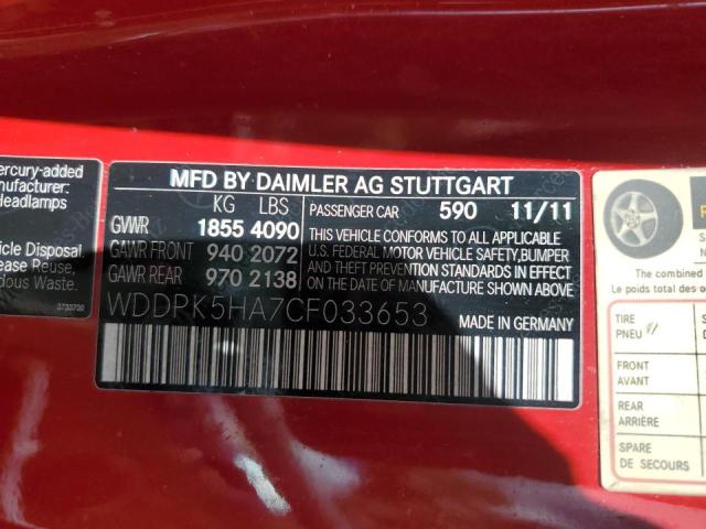 2012 Mercedes-Benz Slk 350 VIN: WDDPK5HA7CF033653 Lot: 60071824